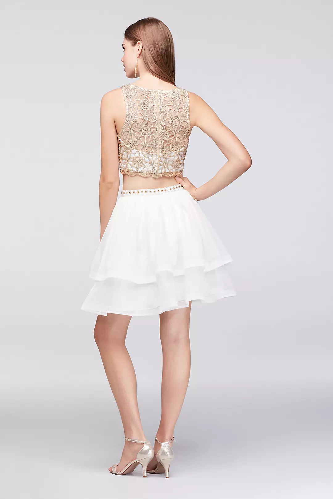 Embroidered Crop Top and Tiered Mesh Skirt Set Image 2