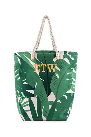 Personalized Tropical Leaf Print Canvas Tote