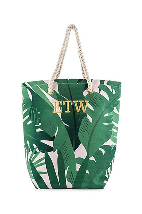 Personalized Tropical Leaf Print Canvas Tote Image