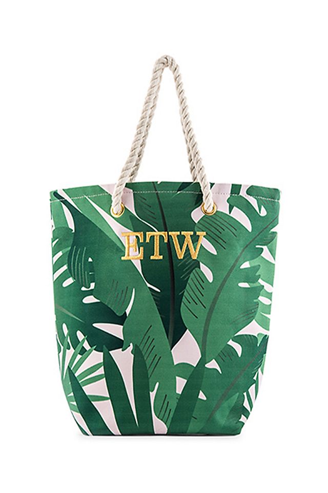 Personalized Tropical Leaf Print Canvas Tote Image 6