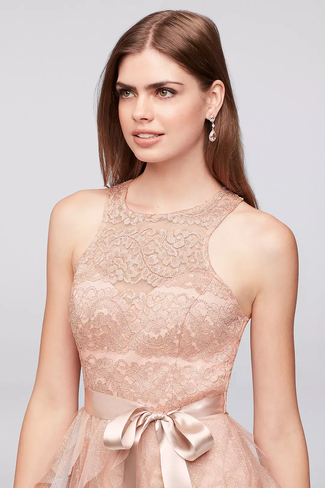 Tiered Glitter Mesh Ruffle Dress with Lace Bodice Image 3