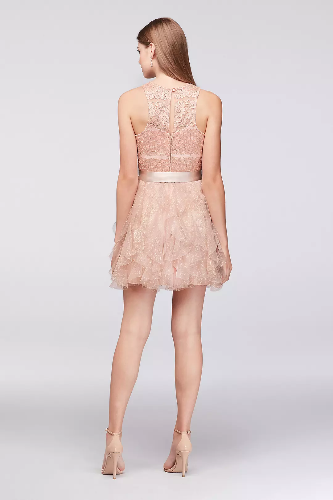 Tiered Glitter Mesh Ruffle Dress with Lace Bodice Image 2
