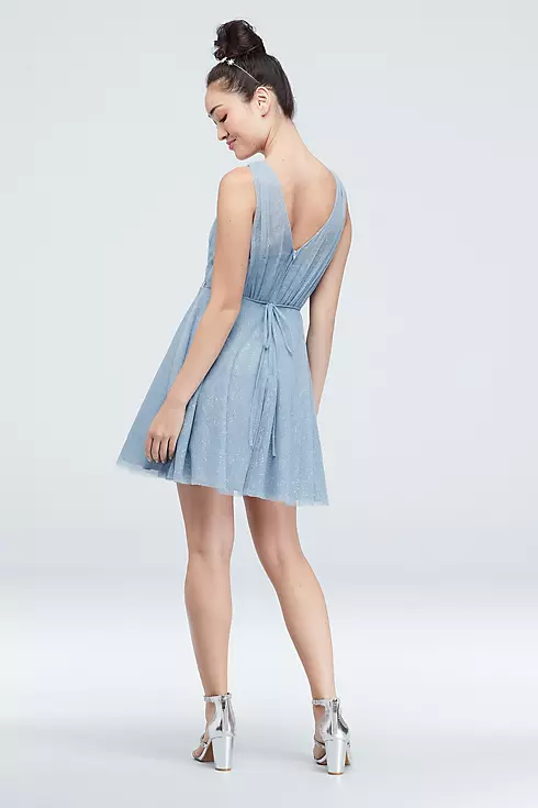Glittery Faux Wrap Mini Dress with Crystal Belt Image 2