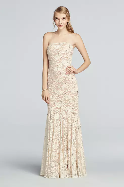 Strapless All Over Sequin Lace Prom Dress Image 1