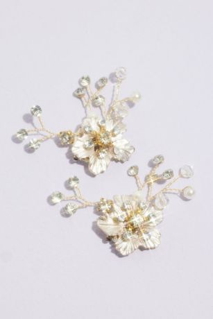 Cast Flowers with Crystals Shoe Clips