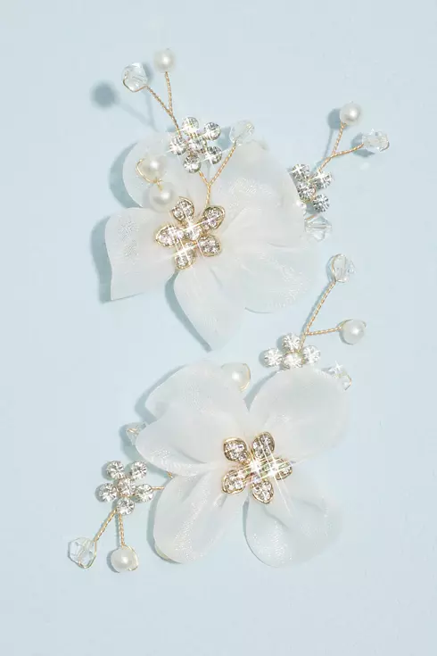 Chiffon Flowers with Crystals Shoe Clips Image 1