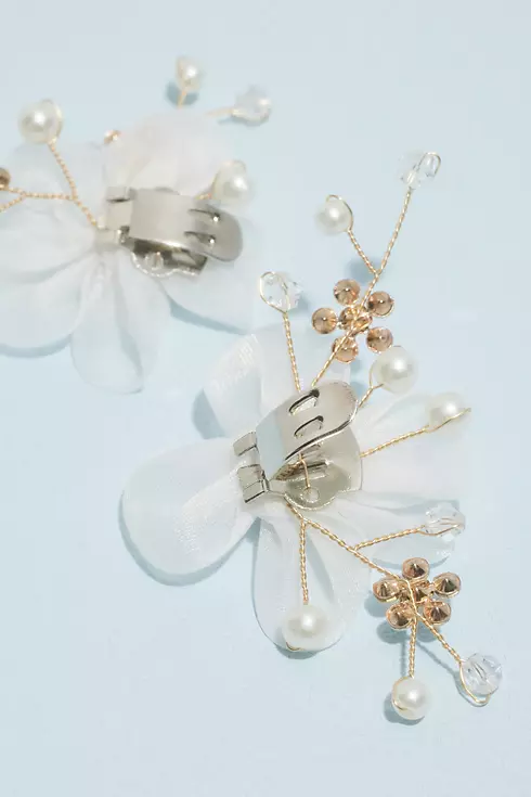 Chiffon Flowers with Crystals Shoe Clips Image 2