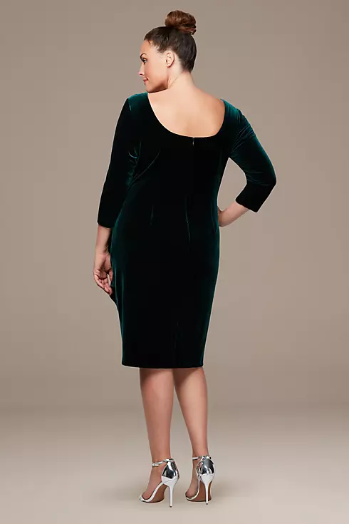 Stretch Velvet Ruched Plus Dress with Beaded Hip Image 2