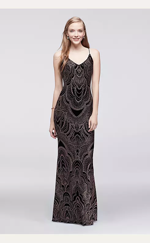 Long Slip Dress with Glitter Print Image 1
