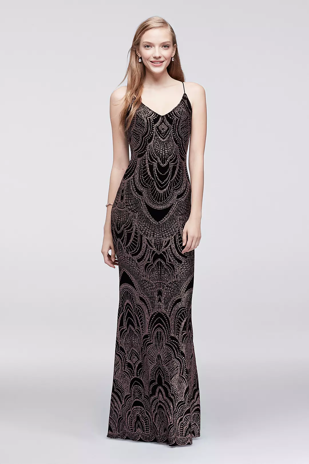 Long Slip Dress with Glitter Print Image