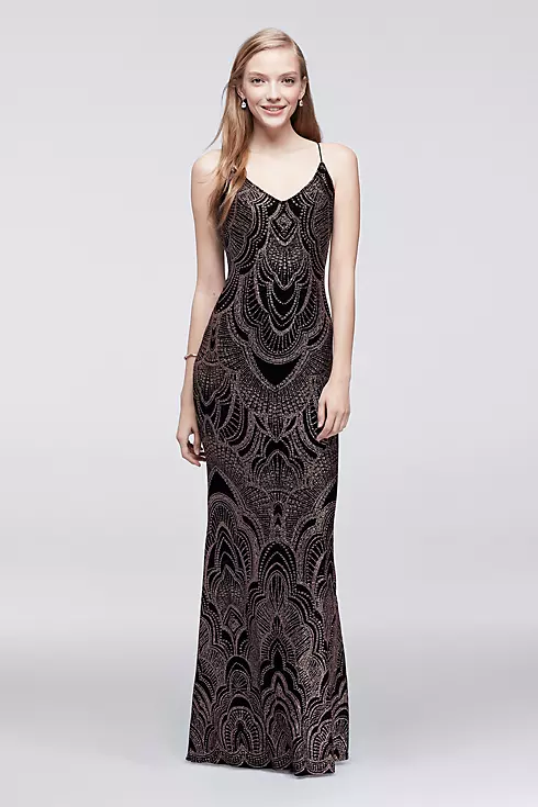 Long Slip Dress with Glitter Print Image 1