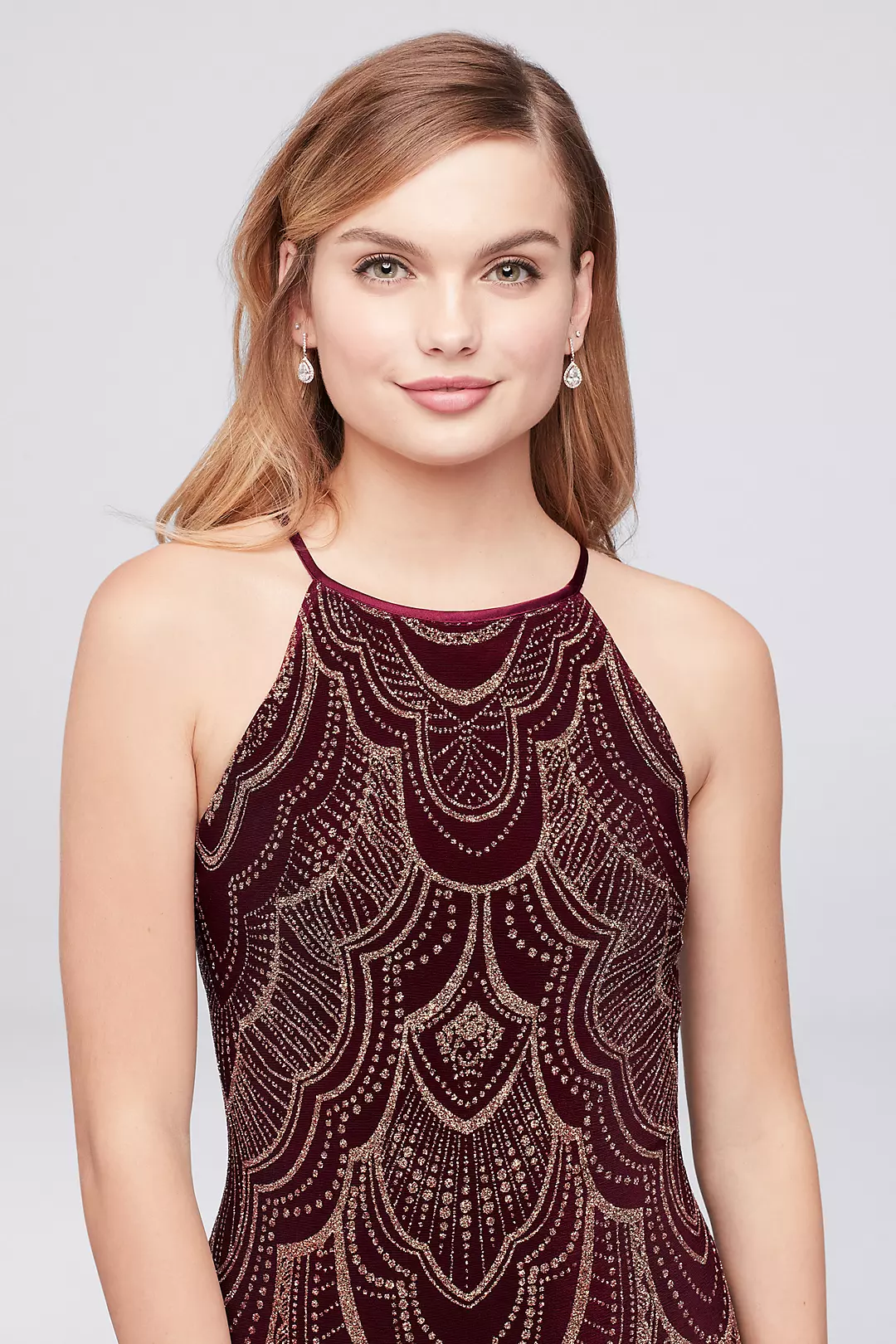 Slinky High-Neck Glitter Print Gown Image 3