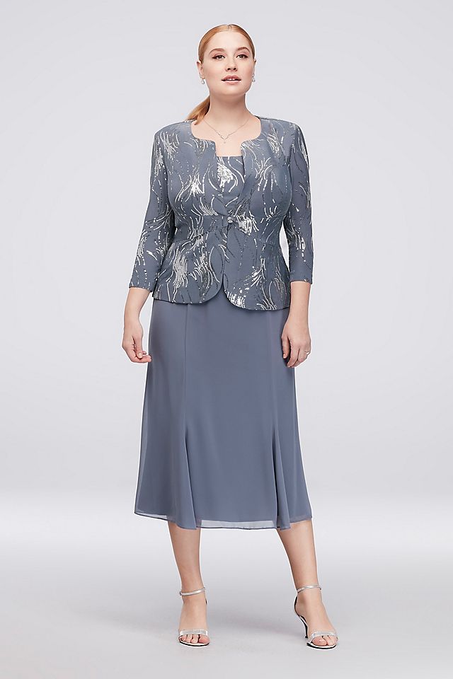 Sequin Burst Plus Size Tea-Length Dress and Jacket Image 6