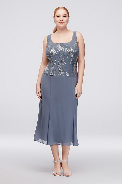Sequin Burst Plus Size Tea-Length Dress and Jacket Image 6