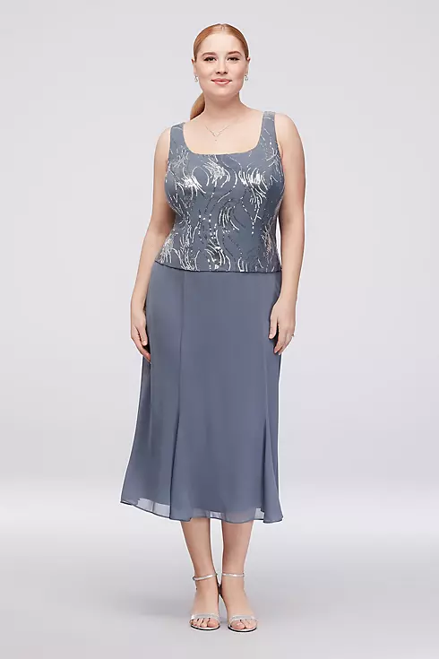 Sequin Burst Plus Size Tea-Length Dress and Jacket Image 3