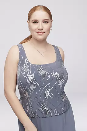 Sequin Burst Plus Size Tea-Length Dress and Jacket | David's Sequin Burst Plus Size Tea-Length Dress and Jacket | David's
