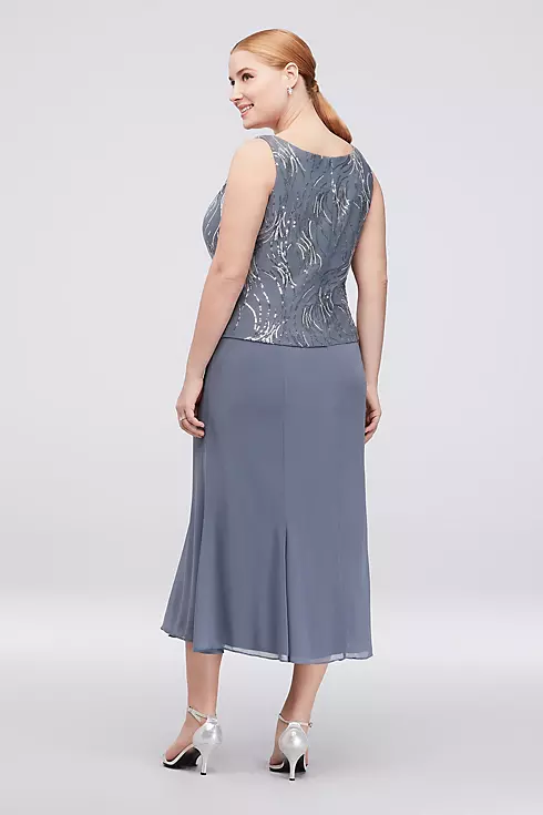 Sequin Burst Plus Size Tea-Length Dress and Jacket Image 4