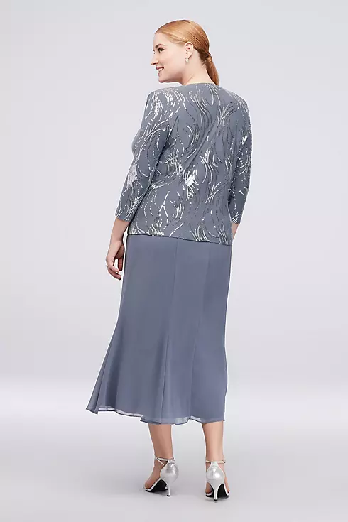 Sequin Burst Plus Size Tea-Length Dress and Jacket Image 2