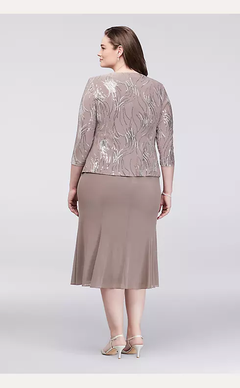 Sequined Chiffon Tea-Length Dress and Jacket Set Image 2