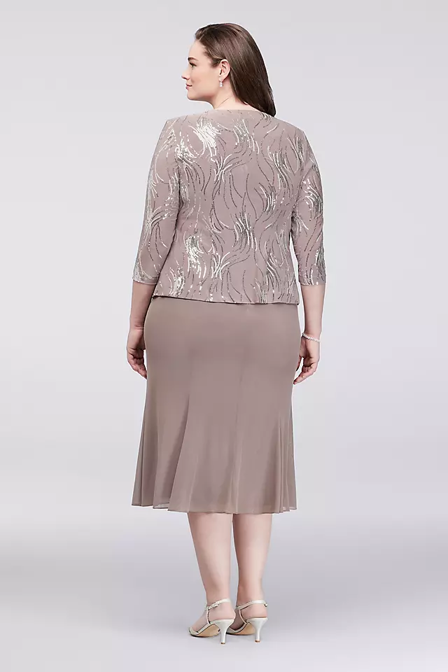 Sequined Chiffon Tea-Length Dress and Jacket Set Image 2