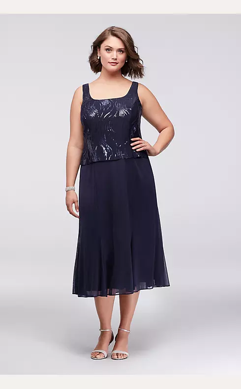Sequined Tea-Length Plus Size Dress and Jacket Set Image 3