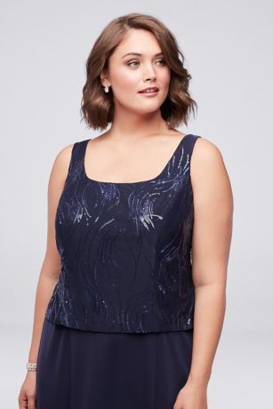 Sequined TeaLength Plus Size Dress and Jacket Set David's Bridal