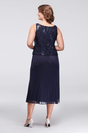 Sequined TeaLength Plus Size Dress and Jacket Set David's Bridal