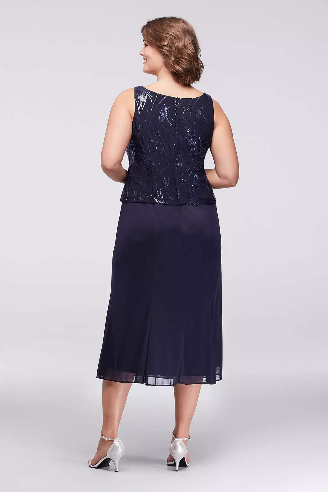 Sequined Tea-Length Plus Size Dress and Jacket Set Image 4