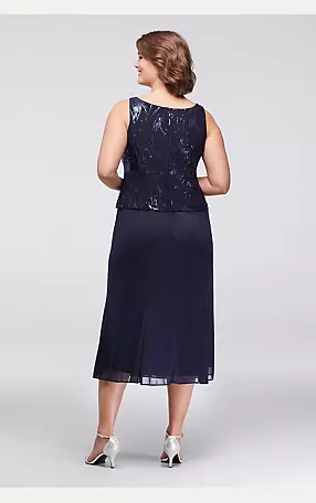 Sequined Tea-Length Plus Size Dress and Jacket Set Image 4