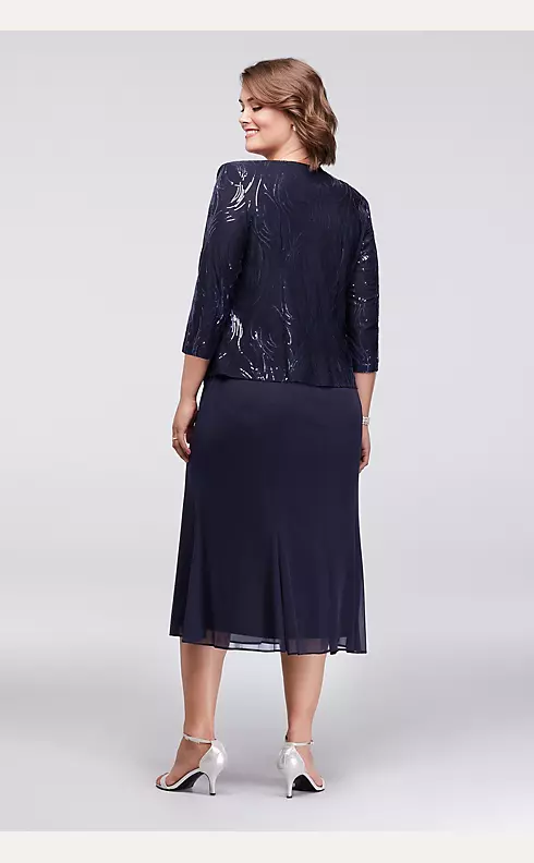 Sequined Tea-Length Plus Size Dress and Jacket Set Image 2