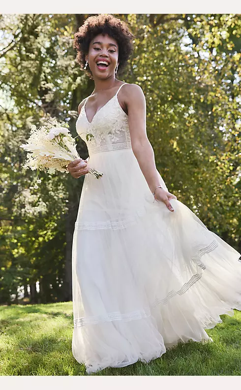 Corset Bodice Tiered Chiffon A-Line Wedding Dress Image 11