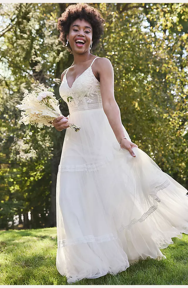 Corset Bodice Tiered Chiffon A-Line Wedding Dress Image 6