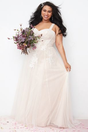 Beaded Floral Bodice Basque Waist Wedding Dress | David's Bridal