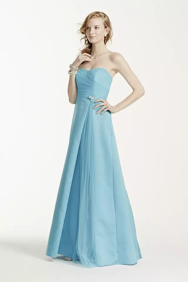 Strapless Satin Long Dress with Side Brooch Image 2