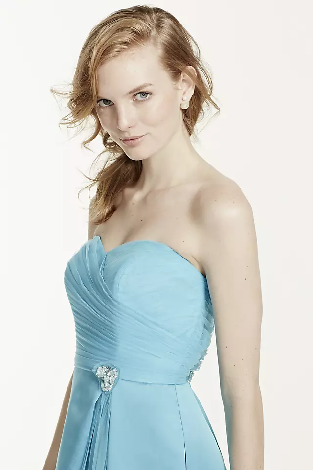 Strapless Satin Long Dress with Side Brooch Image 6