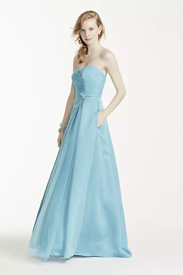Strapless Satin Long Dress with Side Brooch Image 5