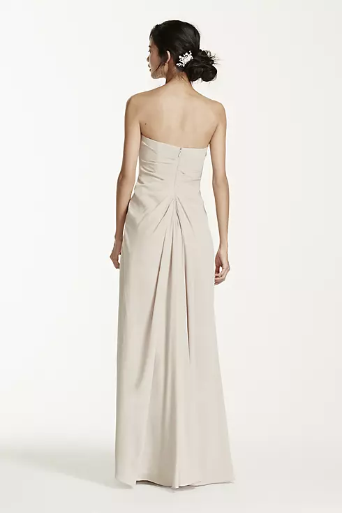 Long Strapless Crepe Dress with Brooch Image 2