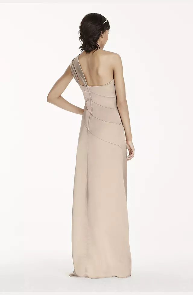 Long Stretch Satin One Shoulder with Pleats Image 2