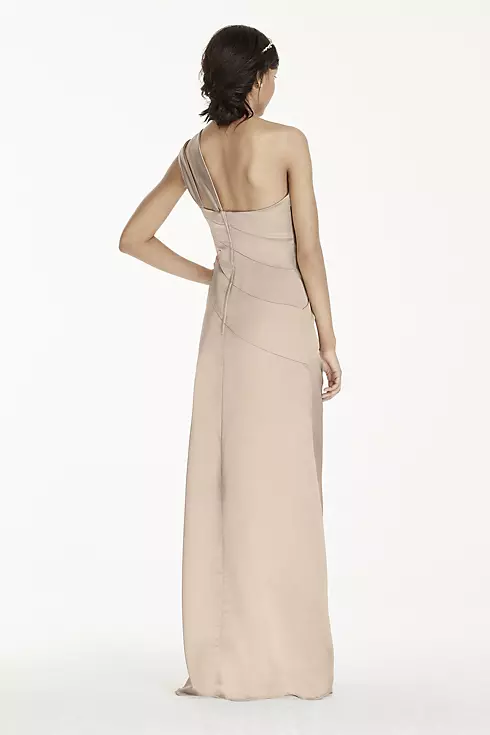 Long Stretch Satin One Shoulder with Pleats Image 2