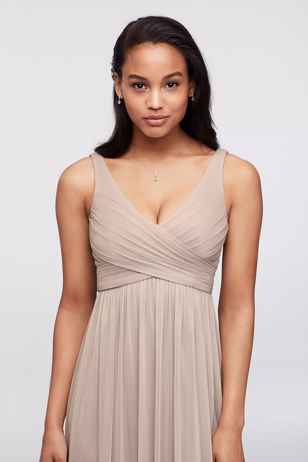 Long Dress with Mesh and Swooping Cowl Back Detail | David's Long Dress with Mesh and Swooping Cowl Back Detail | David's