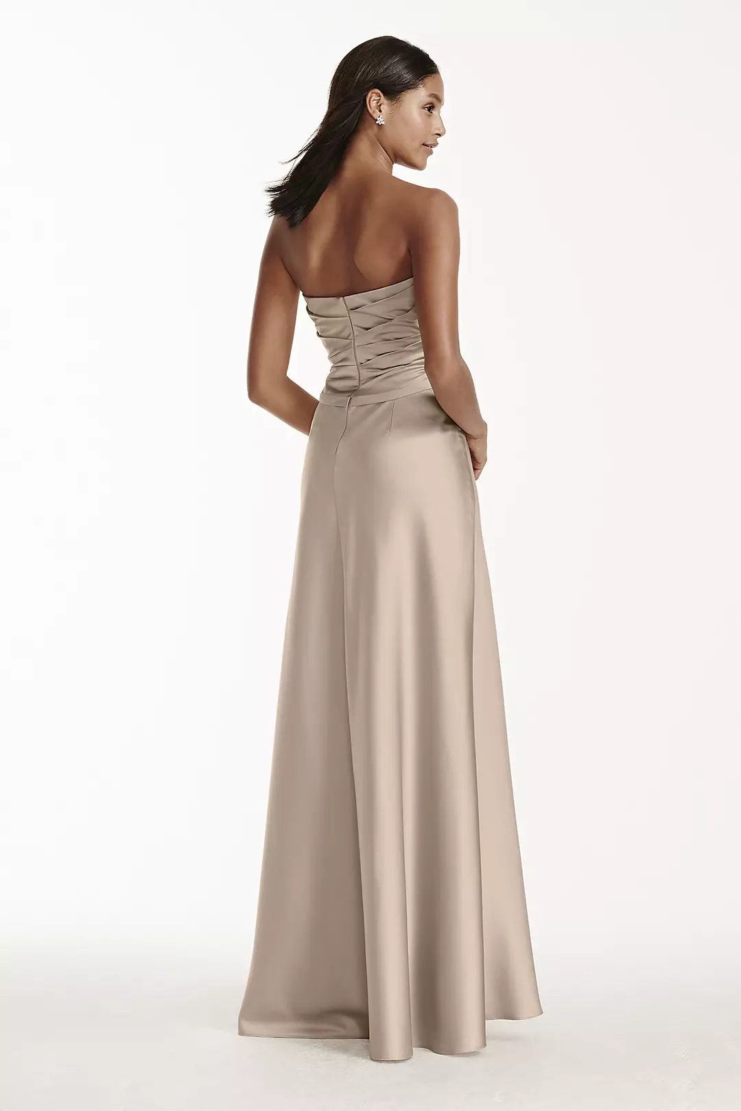 Strapless Long Satin Dress with Crystal Belt Image 2