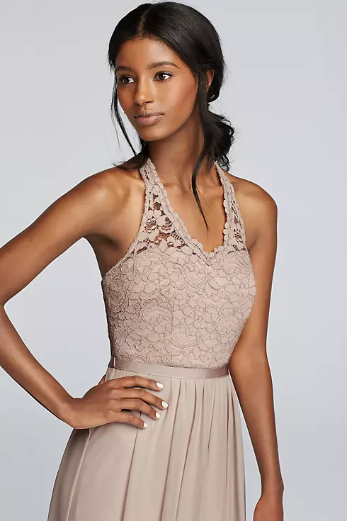 Long Mesh Dress with Lace Halter Bodice Image 3