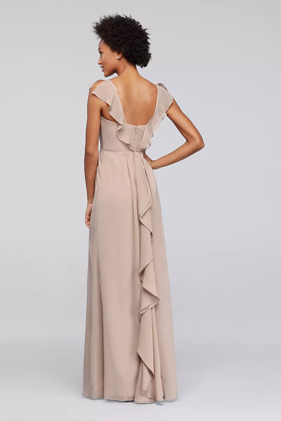 Long Bridesmaid Dress with Flutter Cap Sleeves Image 2
