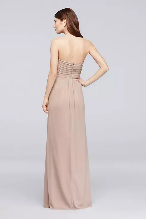 Mesh Strapless Long Bridesmaid Dress with Pleats Image 2