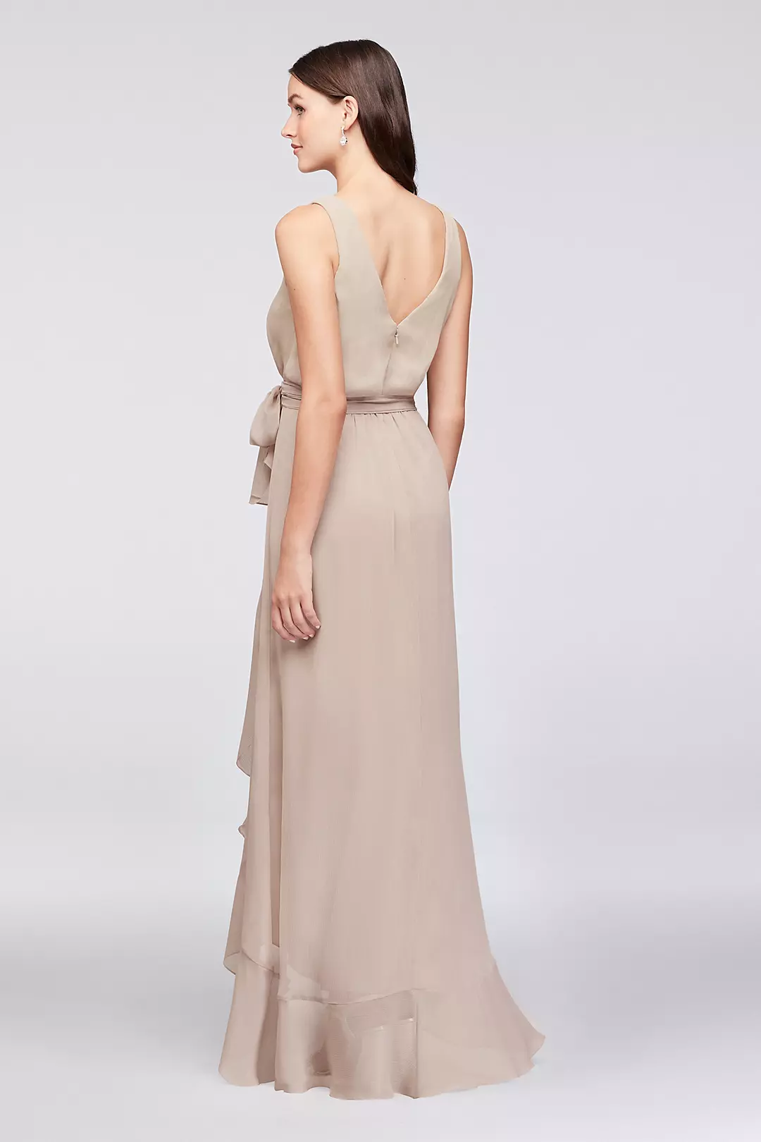 Ruffle-Trim Chiffon Faux-Wrap Bridesmaid Dress Image 3