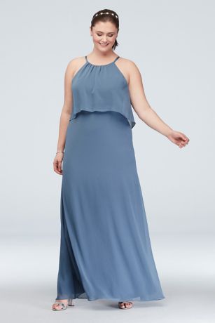 Crinkle Chiffon Bridesmaid Dress Pink Flounced Crinkle Chiffon Sheath  Bridesmaid Dress Flounced