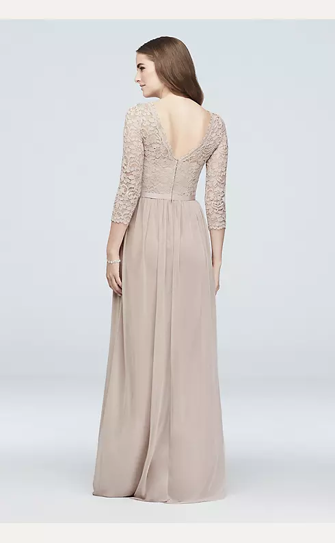 Three-Quarter Lace and Mesh Bridesmaid Dress Image 3