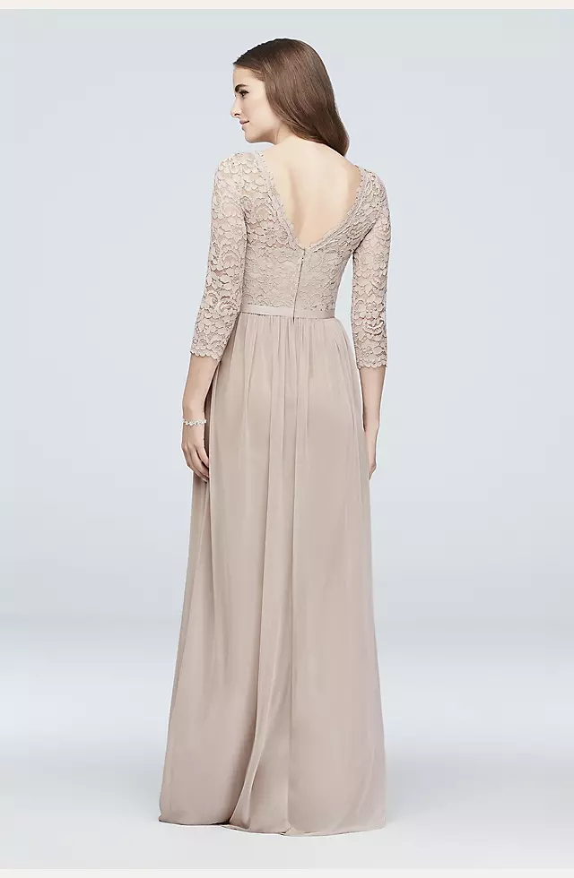 Three-Quarter Lace and Mesh Bridesmaid Dress Image 3