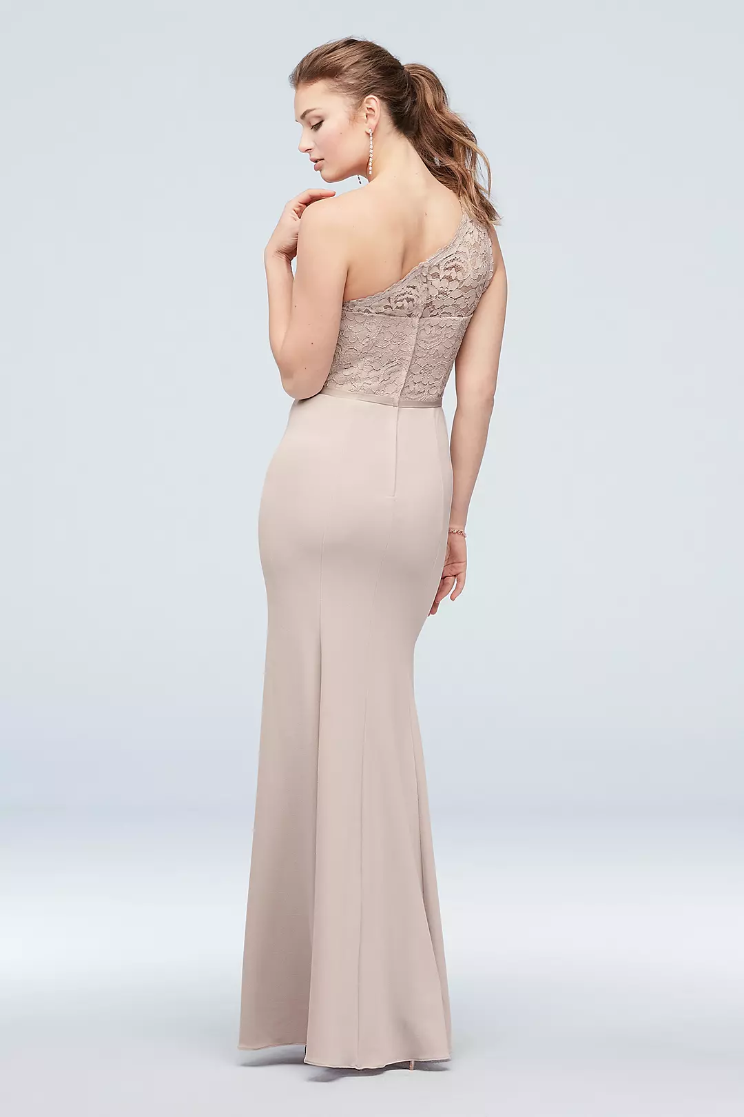 One-Shoulder Lace Stretch Crepe Bridesmaid Dress Image 3