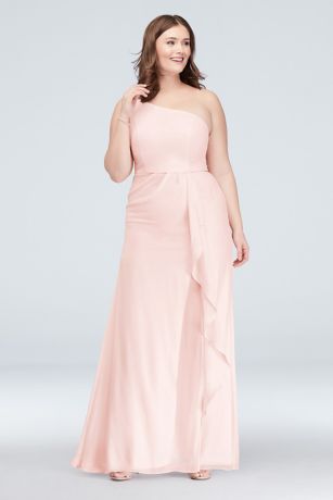 bridesmaid cascade chiffon shoulder dress